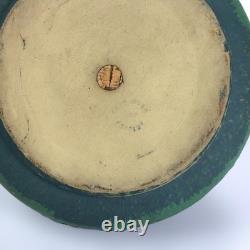 Antique Art & Crafts Matte Green Bulbous Pottery Vase Signed C1910