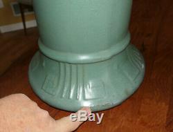 Antique Arts & Craft Pottery Jardiniere & Pedestal Zanesville Matte Green Glaze