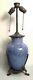 Antique Arts & Crafts Art Pottery & Wrought Iron Lamp Unsigned Fulper Blue Glaze