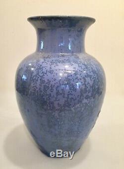 Antique Arts & Crafts Art Pottery & Wrought Iron Lamp Unsigned Fulper Blue Glaze