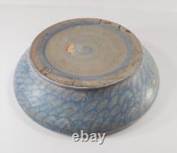 Antique Arts & Crafts Blue Art Pottery Low Bowl Unsigned