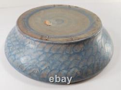 Antique Arts & Crafts Blue Art Pottery Low Bowl Unsigned