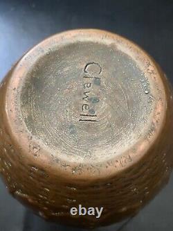 Antique Arts Crafts Copper Riveted Clewell Pottery 5x6 Vase Sgnd Stickley era