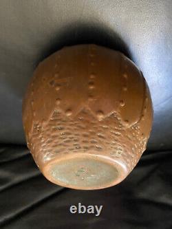 Antique Arts Crafts Copper Riveted Clewell Pottery 5x6 Vase Sgnd Stickley era