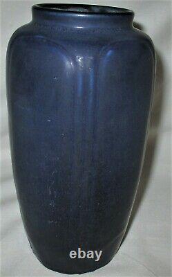 Antique Arts & Crafts Dark Blue Sign Hampshire Art Pottery Cut Flowers Vase Mint