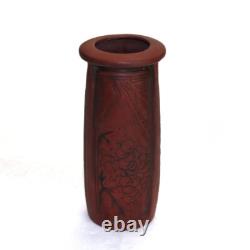 Antique Arts & Crafts Embossed Paneled Grape & Leaf Redware Pottery Vase c1920