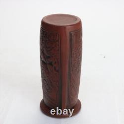 Antique Arts & Crafts Embossed Paneled Grape & Leaf Redware Pottery Vase c1920