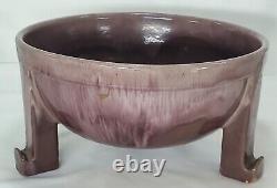 Antique Arts & Crafts Hager Art Pottery Footed Bowl 1920 Lilac Mauve Drip Glaze