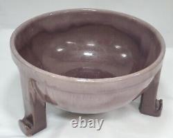 Antique Arts & Crafts Hager Art Pottery Footed Bowl 1920 Lilac Mauve Drip Glaze