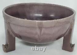 Antique Arts & Crafts Hager Art Pottery Footed Bowl 1920 Lilac Mauve Drip Glaze