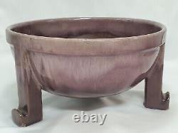 Antique Arts & Crafts Hager Art Pottery Footed Bowl 1920 Lilac Mauve Drip Glaze