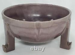 Antique Arts & Crafts Hager Art Pottery Footed Bowl 1920 Lilac Mauve Drip Glaze
