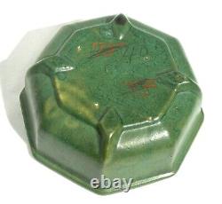 Antique Arts & Crafts Matte Green Eight Sided Art Pottery Bowl Mission Era