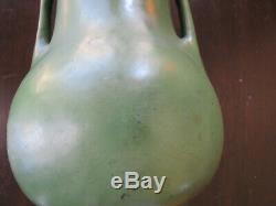 Antique Arts & Crafts Matte Green Pottery Lamp with Slag Glass Shade Weller McCoy