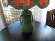 Antique Arts & Crafts Matte Green Pottery Lamp With Slag Glass Shade Weller Teco