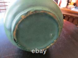 Antique Arts & Crafts Matte Green Pottery Lamp with Slag Glass Shade Weller Teco