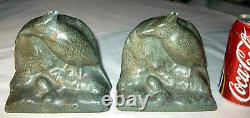 Antique Arts Crafts Mission USA Matte Green Rookwood Art Pottery Bird Bookends