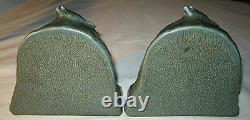 Antique Arts Crafts Mission USA Matte Green Rookwood Art Pottery Bird Bookends