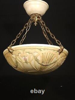 Antique Arts & Crafts Mission Weller Pottery 3 Light Chandelier PAIR AVAILABLE