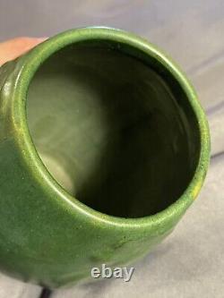 Antique Arts & Crafts Period Green Floral Embellished Art Pottery Vase