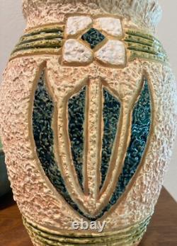 Antique Arts & Crafts Roseville Large Tan Mostique Vase Shape 23-10, c. 1916