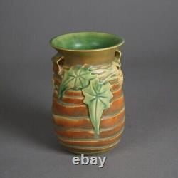 Antique Arts & Crafts Roseville Luffa Pattern Pottery Vase C1930