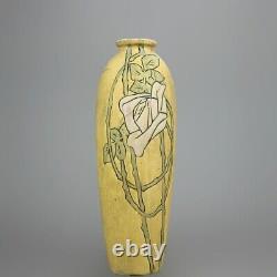 Antique Arts & Crafts Weller Incised Floral Art Pottery Matt Glaze Vase, 1920
