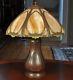 Antique Arts And Crafts Slag Glass Lamp With Pottery Base Rainaud
