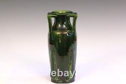 Antique Awaji Pottery Arts & Crafts Green Buttress Architectural Monochrome Vase