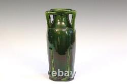 Antique Awaji Pottery Arts & Crafts Green Buttress Architectural Monochrome Vase