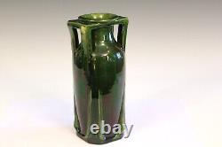 Antique Awaji Pottery Arts & Crafts Green Buttress Architectural Monochrome Vase