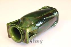 Antique Awaji Pottery Arts & Crafts Green Buttress Architectural Monochrome Vase