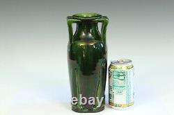 Antique Awaji Pottery Arts & Crafts Green Buttress Architectural Monochrome Vase