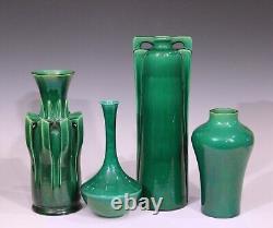 Antique Awaji Pottery Arts & Crafts Green Buttress Architectural Monochrome Vase