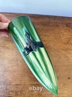 Antique Awaji Pottery Arts & Crafts Green Incised Iris Flower Wall Vase 11