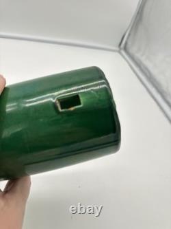 Antique Awaji Pottery Arts & Crafts Green Incised Iris Flower Wall Vase 11