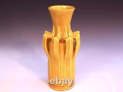 Antique Awaji Pottery Arts & Crafts Yellow Frond Blade Vase 12 Antique Awaji Pottery Arts & Crafts Yellow Frond Blade Vase 12