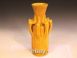 Antique Awaji Pottery Arts & Crafts Yellow Frond Blade Vase 12 Antique Awaji Pottery Arts & Crafts Yellow Frond Blade Vase 12