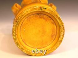 Antique Awaji Pottery Arts & Crafts Yellow Frond Blade Vase 12 Antique Awaji Pottery Arts & Crafts Yellow Frond Blade Vase 12