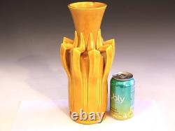 Antique Awaji Pottery Arts & Crafts Yellow Frond Blade Vase 12 Antique Awaji Pottery Arts & Crafts Yellow Frond Blade Vase 12