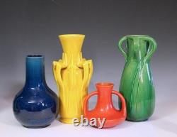 Antique Awaji Pottery Arts & Crafts Yellow Frond Blade Vase 12 Antique Awaji Pottery Arts & Crafts Yellow Frond Blade Vase 12