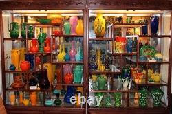 Antique Awaji Pottery Arts & Crafts Yellow Frond Blade Vase 12 Antique Awaji Pottery Arts & Crafts Yellow Frond Blade Vase 12