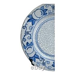 Antique Dedham Pottery Horse Chestnut Pattern Blue Crackle Lunch Plate, 7.5