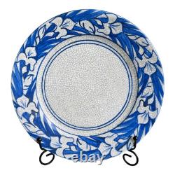 Antique Dedham Pottery Iris Pattern Blue Crackle Glaze Lunch Plate, 8.5