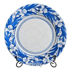 Antique Dedham Pottery Iris Pattern Blue Crackle Glaze Lunch Plate, 8.5
