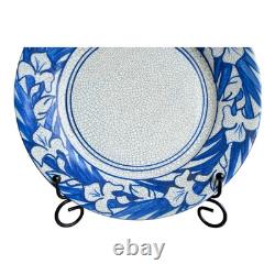 Antique Dedham Pottery Iris Pattern Blue Crackle Glaze Lunch Plate, 8.5