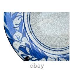 Antique Dedham Pottery Iris Pattern Blue Crackle Glaze Lunch Plate, 8.5