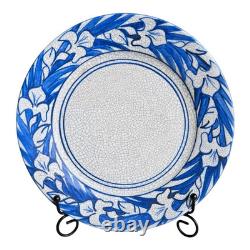 Antique Dedham Pottery Iris Pattern Blue Crackle Glaze Lunch Plate, 8.5