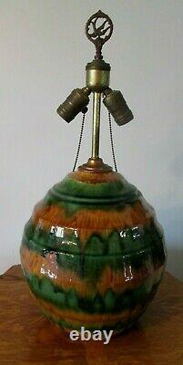 Antique Early Roseville Pottery Arts Crafts Drip Glaze Table Beehive Lamp