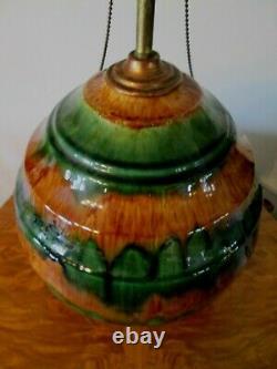Antique Early Roseville Pottery Arts Crafts Drip Glaze Table Beehive Lamp